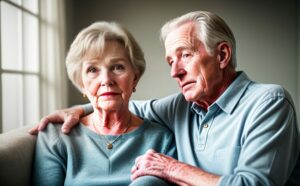 A sad elderly couple